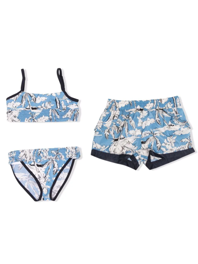 Moncler Floral-print Bikini Swim Set In Blue