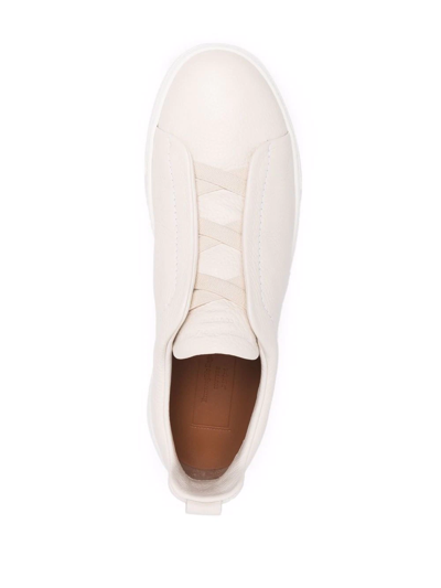 Shop Z Zegna Slip-on Leather Trainers In Neutrals