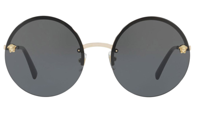 Shop Versace Grey Round Ladies Sunglasses Ve2176-125287-59 In Gold Tone,grey