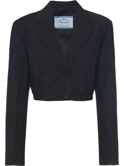 Prada Satin-lapel Cropped Blazer Jacket In Schwarz | ModeSens