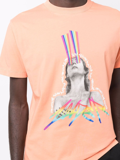 Shop Marcelo Burlon County Of Milan Rainbow Graphic-print T-shirt In Orange