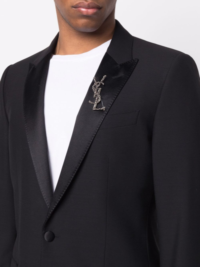 Shop Saint Laurent Opyum Logo Brooch In Silber