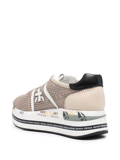Shop Premiata Platform Lace-up Trainers In Nude