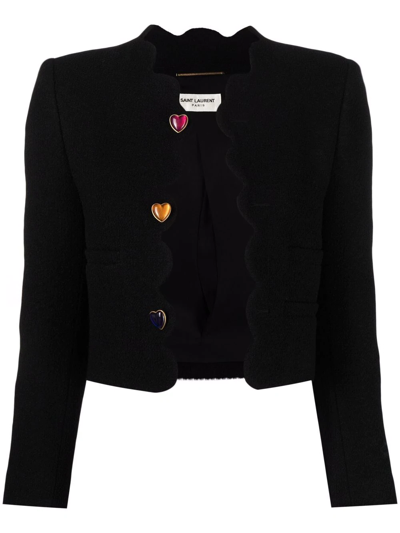 Shop Saint Laurent Heart-buttons Cropped Tweed Jacket In Schwarz