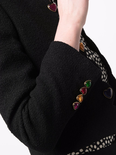 Shop Saint Laurent Heart-buttons Cropped Tweed Jacket In Schwarz