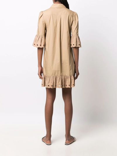 Shop See By Chloé Embroidered Broderie Anglais Shirt Dress In Braun