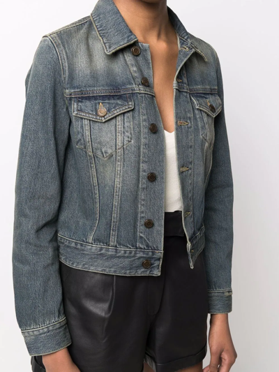 Shop Saint Laurent Faded Denim Jacket In Blau