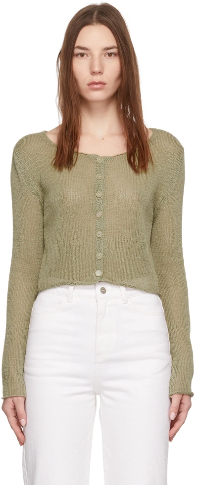 Shop Amomento Green Linen Cropped Cardigan In Olive