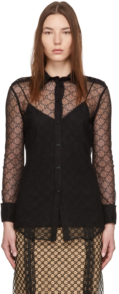 Shop Gucci Black Lace Gg Shirt In 1000 Black