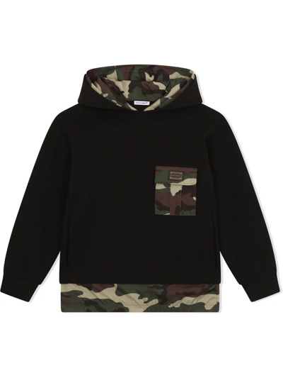 Shop Dolce & Gabbana Long-sleeved Camouflage-pattern Hoodie In Black