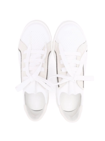 Shop Brunello Cucinelli Monili Panelled Suede-trim Sneakers In White