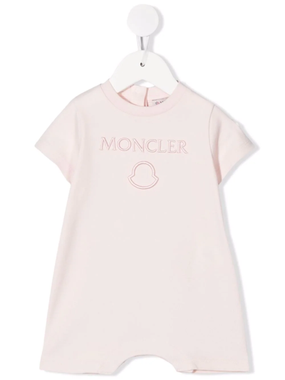 Shop Moncler Embroidered-logo Romper In Pink