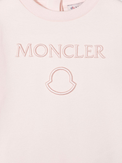 Shop Moncler Embroidered-logo Romper In Pink