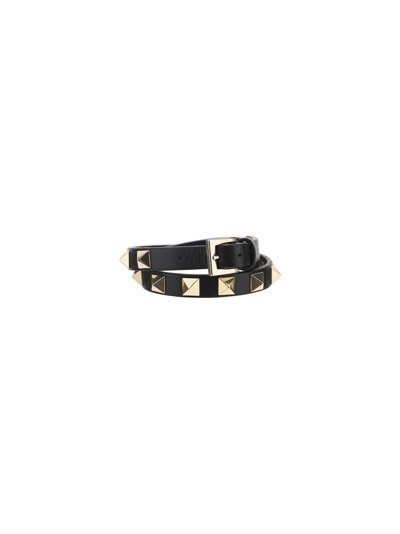Shop Valentino Garavani Leather Double Bracelet In Nero