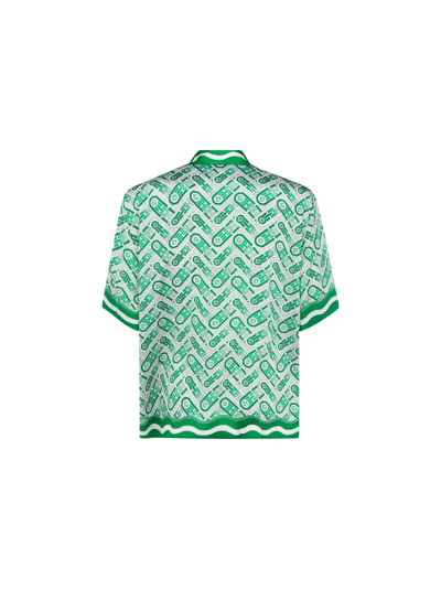 Shop Casablanca Cuban Collar Shirt In Green Ping Pong Monogram