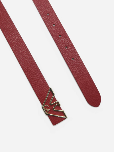 Shop Emporio Armani Hammered Leather Belt With Logoed Buckle In Red