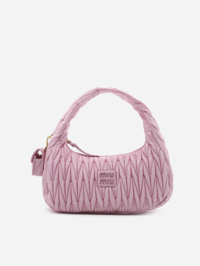 Shop Miu Miu Tote Bag In Quilted Nylon With Logo Detail In Pink