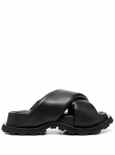 Shop Jil Sander Womans Cris Cros Black Leather Sandals