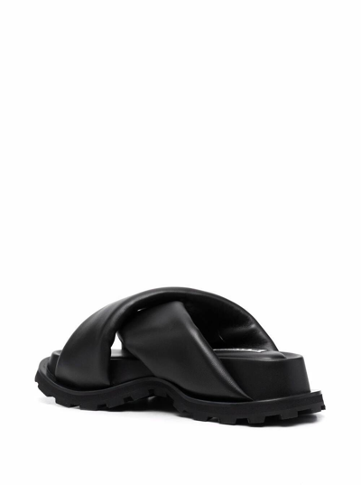 Shop Jil Sander Womans Cris Cros Black Leather Sandals