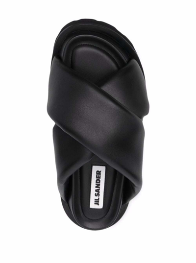 Shop Jil Sander Womans Cris Cros Black Leather Sandals
