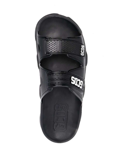 Shop Gcds Womans Black Rubber Slide Sandals With Logo