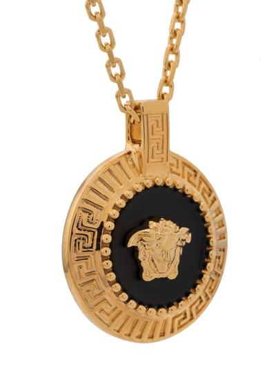 Shop Versace Mans Metal Necklace With Enameled Medusa Pendant In Metallic