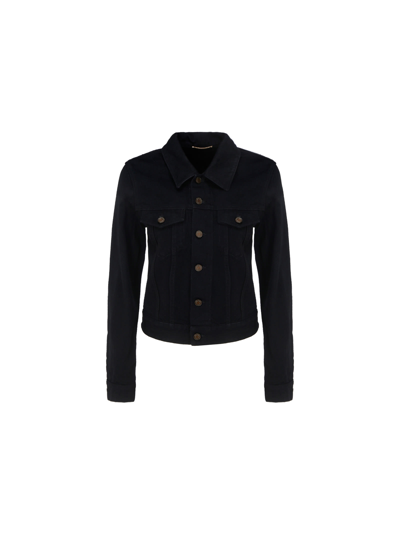 Shop Saint Laurent Denim Jacket In Worn Black