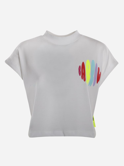 Shop Barrow Short Cotton T-shirt With Multicolored Logo Print In White