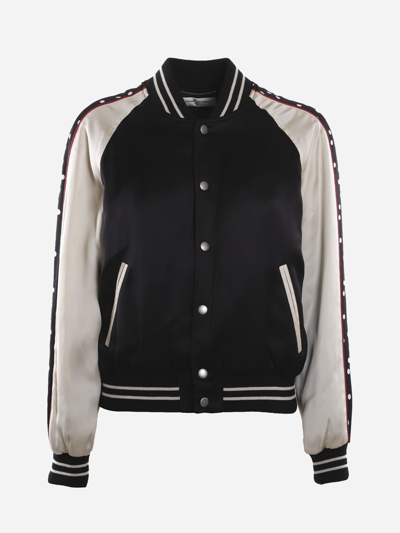 Shop Saint Laurent Teddy Wool Jacket With Contrasting Inserts In Black, White