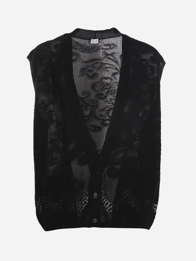 Shop Saint Laurent Wool Blend Vest With All-over Floral Embroidery In Black