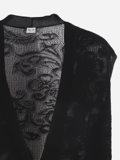 Shop Saint Laurent Wool Blend Vest With All-over Floral Embroidery In Black