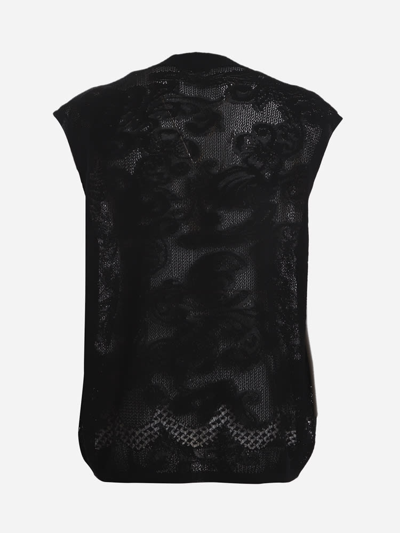 Shop Saint Laurent Wool Blend Vest With All-over Floral Embroidery In Black