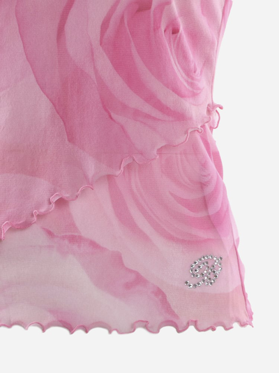 Blumarine Layered Tank Top With All-over Roses Print In Pink