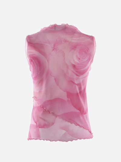 Blumarine Layered Tank Top With All-over Roses Print In Pink