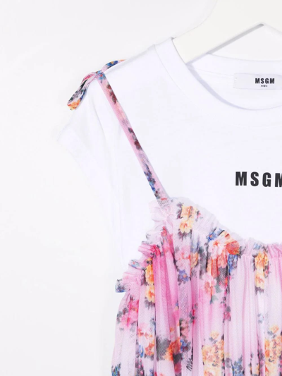 Shop Msgm Kids Pink Floral Dress With White T-shirt In Rosa