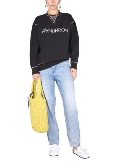 Shop Jw Anderson Sweatshirt With Embroidered Logo In Black