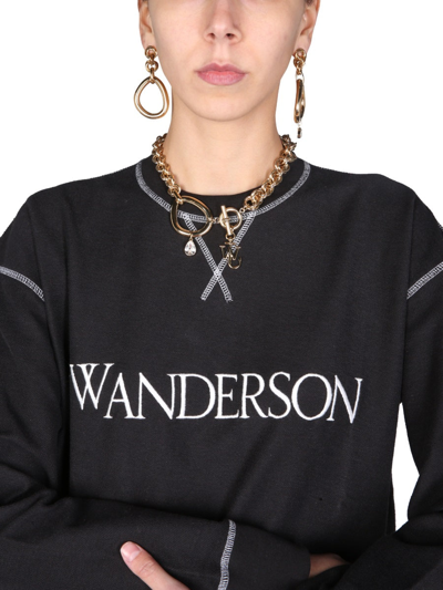 Shop Jw Anderson Sweatshirt With Embroidered Logo In Black