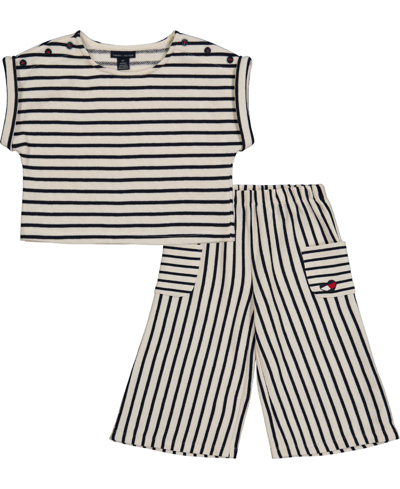 Tommy Hilfiger Toddler Girls 2 Piece French Terry Striped Wide-leg Pants  Set In Assorted | ModeSens