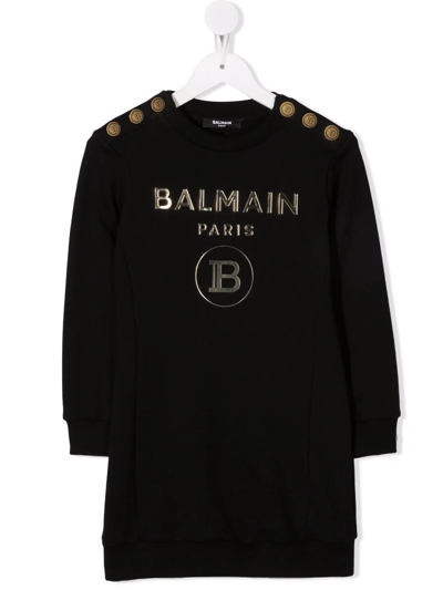 Shop Balmain Logo-print Sweater Dress In Black