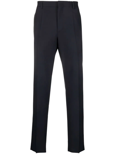 Shop Valentino Wool-blend Tailored Trousers In Blue