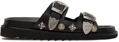 Shop Toga Virilis Black Leather Studded Sandals In 4669044 Black