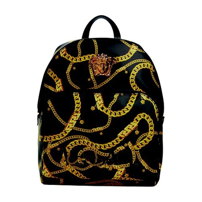 Shop Versace Chain Backpack In Nero Oro Oro