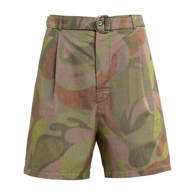 Shop Marni Marled Canvas Bermuda Shorts In Dusty Olive