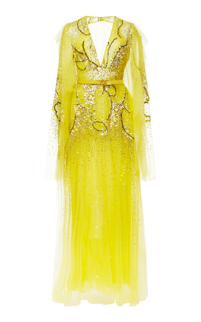 Shop Elie Saab Women's Bead-embroidered Chiffon Maxi Dress In Yellow