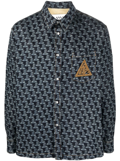 Shop Lanvin Geometric-print Long-sleeve Shirt In Blue