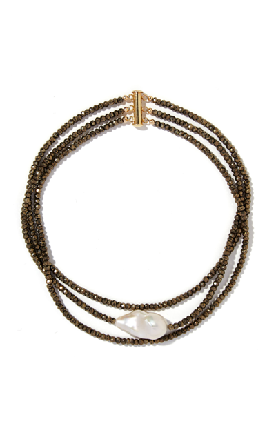 Shop Joie Digiovanni Pearl; Pyrite Gold-filled Choker