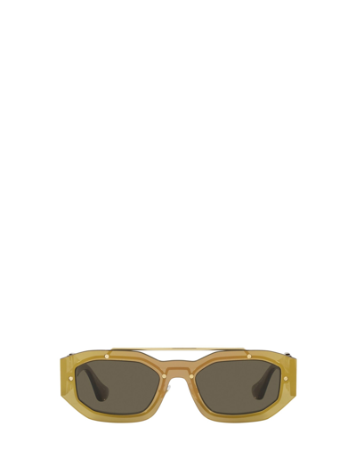 Shop Versace Ve2235 Transparent Brown Mirror Gold Sunglasses