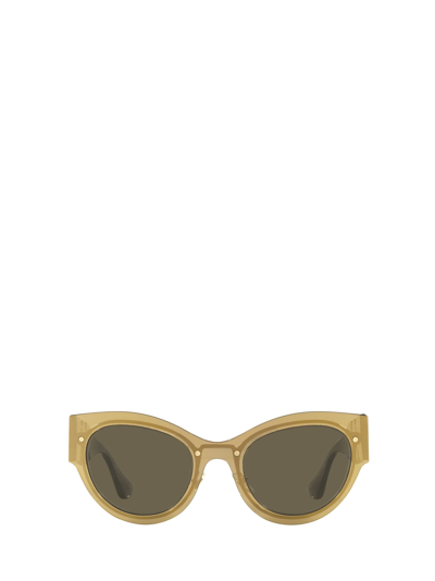 Shop Versace Eyewear Ve2234 Transparent Brown Mirror Gold Sunglasses