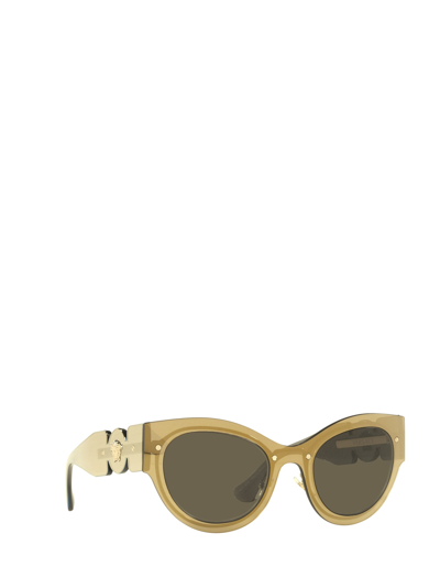 Shop Versace Eyewear Ve2234 Transparent Brown Mirror Gold Sunglasses