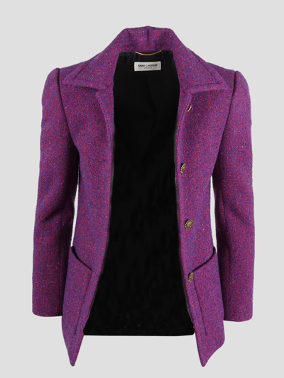 Shop Saint Laurent Open Boucle Jacket In Pink & Purple